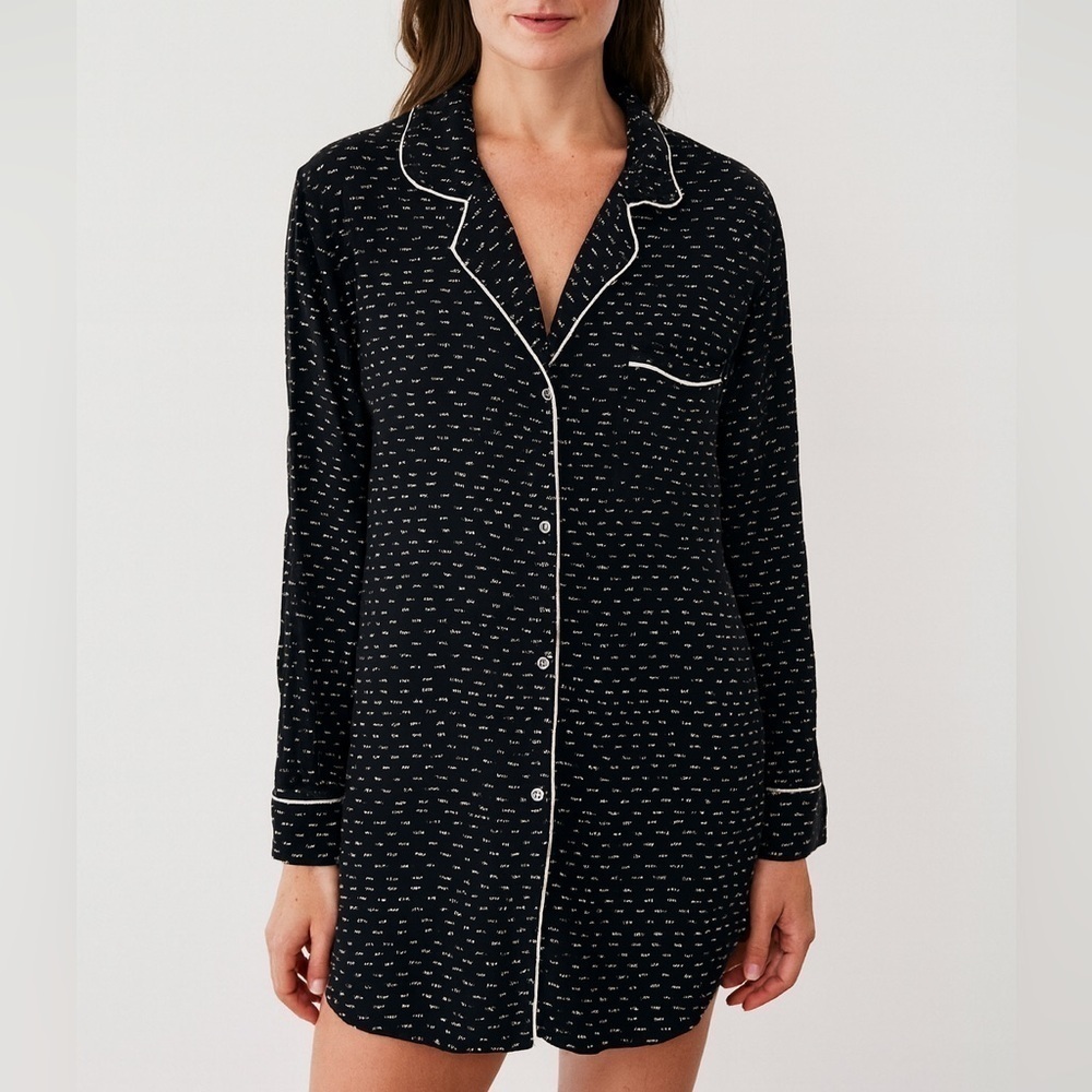 Eberjey Black Dotted Sleep Shirt Pajamas Size Small